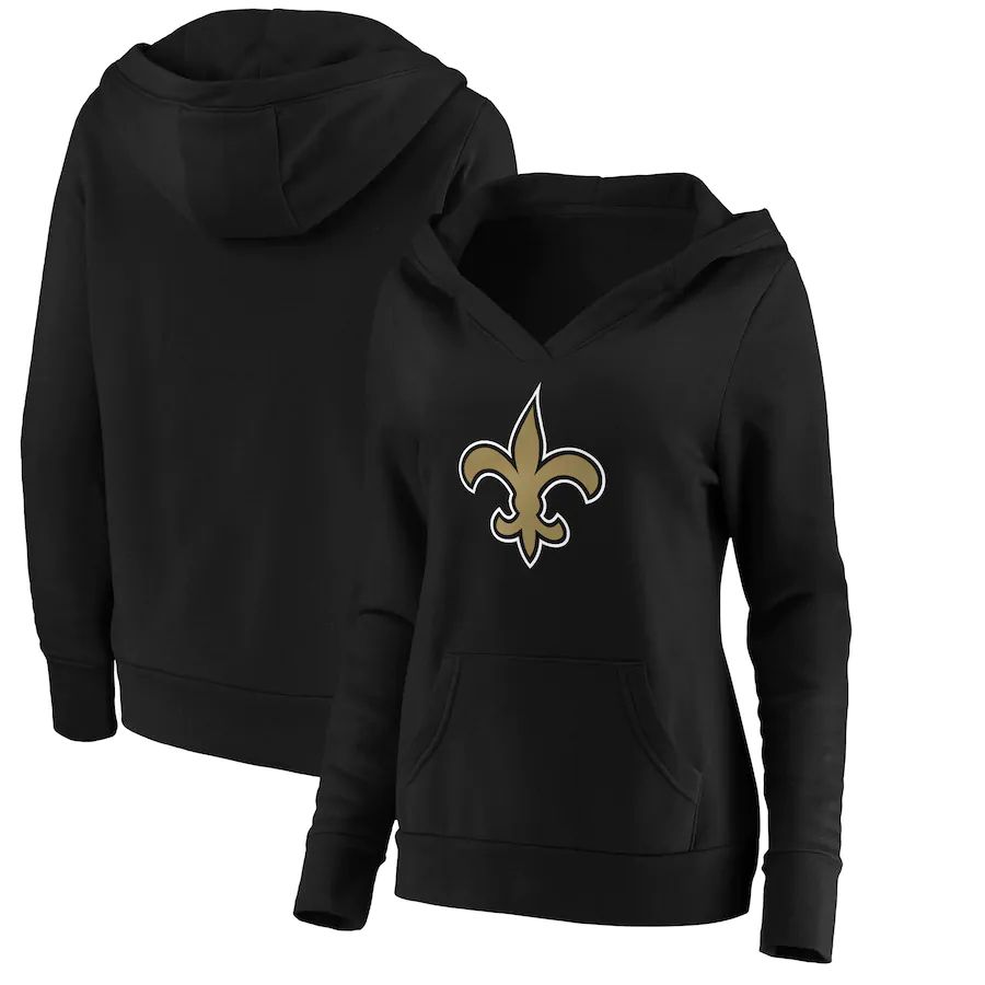 Women New Orleans Saints NFL Pro Line by Fanatics Branded Black Primary Team Logo V-Neck Pullover Hoodie->women nfl jersey->Women Jersey